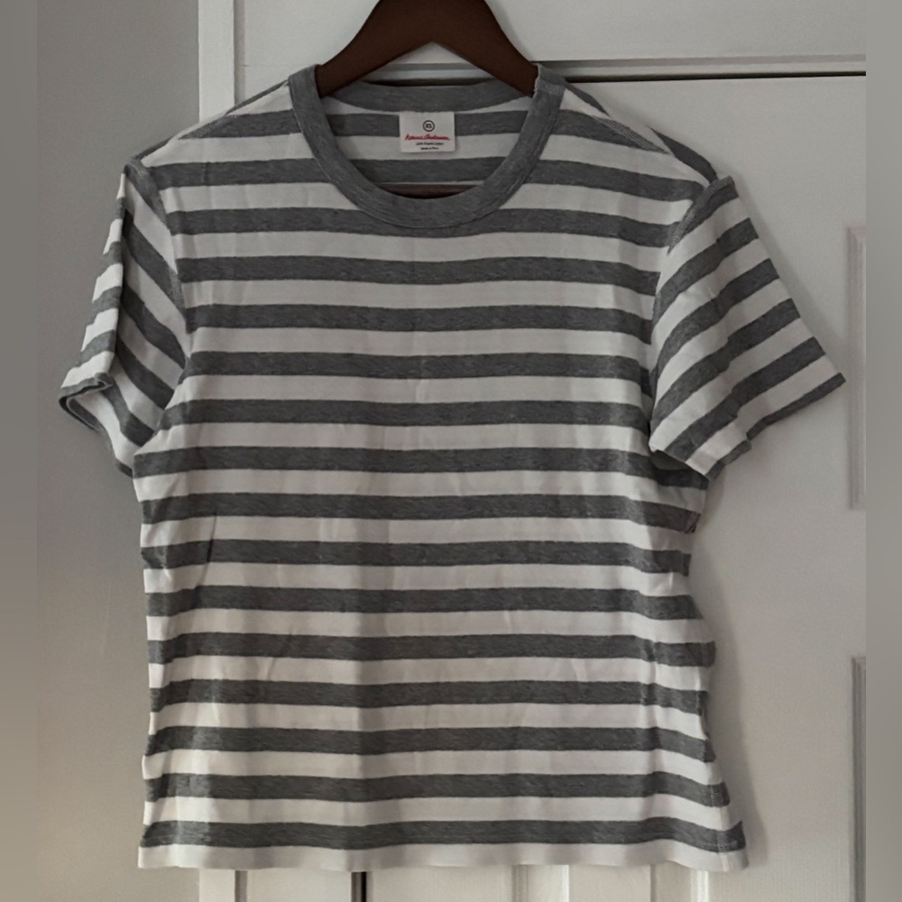 Hanna Andersson Gray and‎ White Organic Cotton Striped Tee Size XS EUC